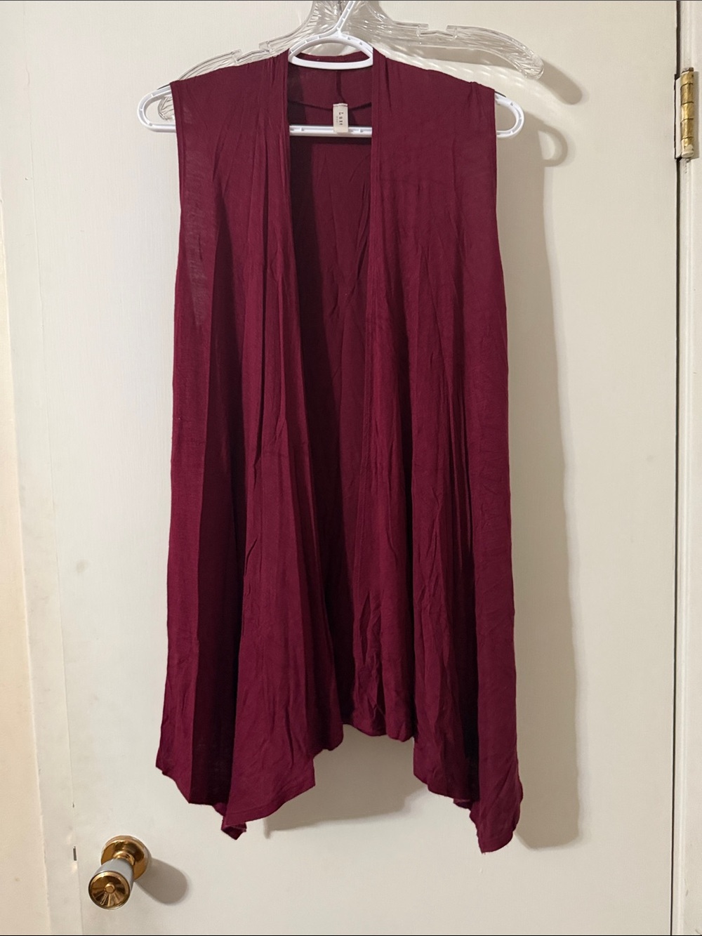 Luxe Wine-Red Sleeveless Draped Open Cardigan